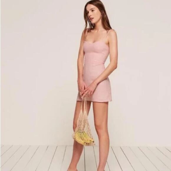 Reformation the Roarke Linen Dress Pink Smocked Mini Soft Size 4 - Picture 1 of 7